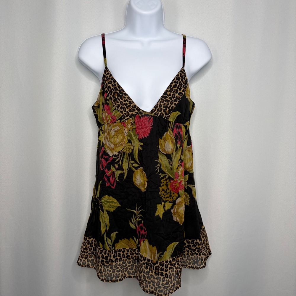 Fire Los Angeles Y2K Floral Leopard Cami Top Empire Waist Small Indie Sleeze